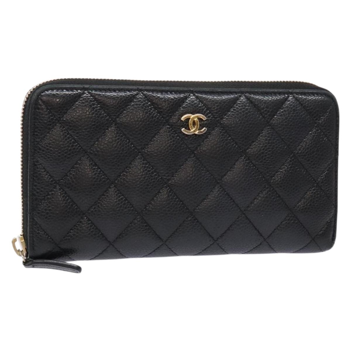 Long Wallet Caviarleder Schwarz Gold CC