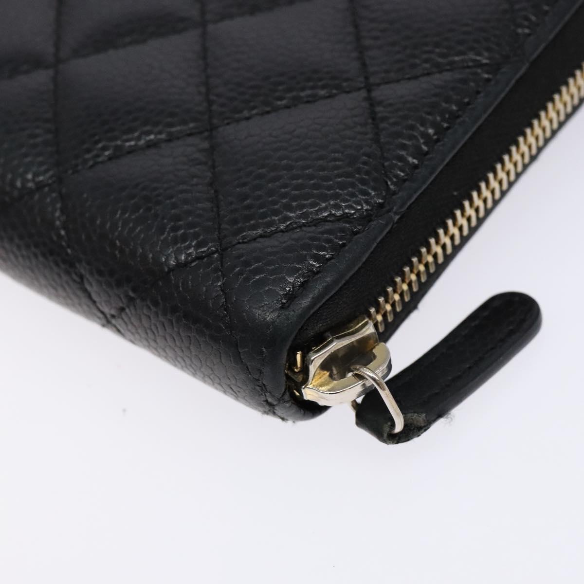 Long Wallet Caviarleder Schwarz Gold CC