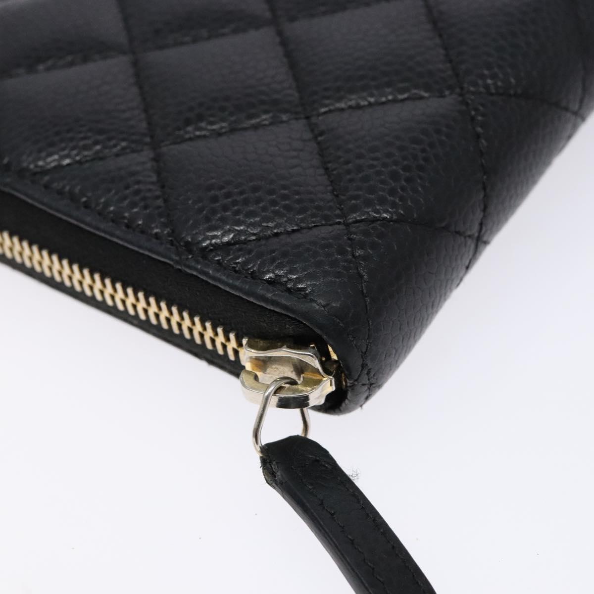 Long Wallet Caviarleder Schwarz Gold CC