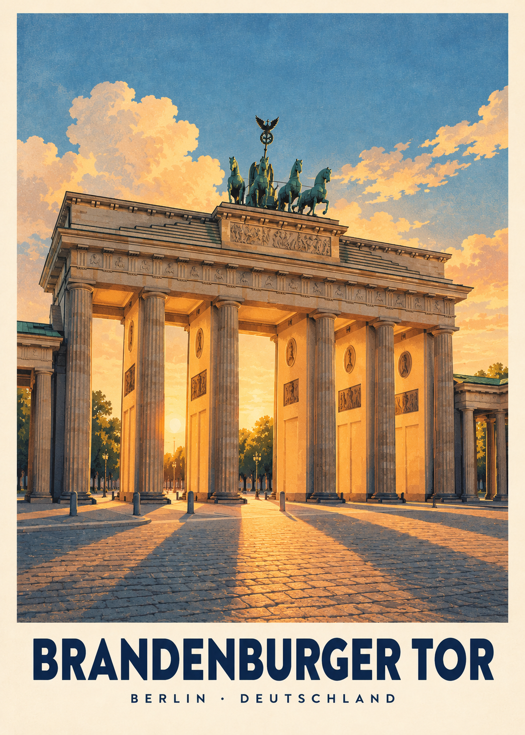 Brandenburger Tor, ren poster från Kanva. Motiv: Städer & arkitektur. Huvudfärger: Blå, Orange.
