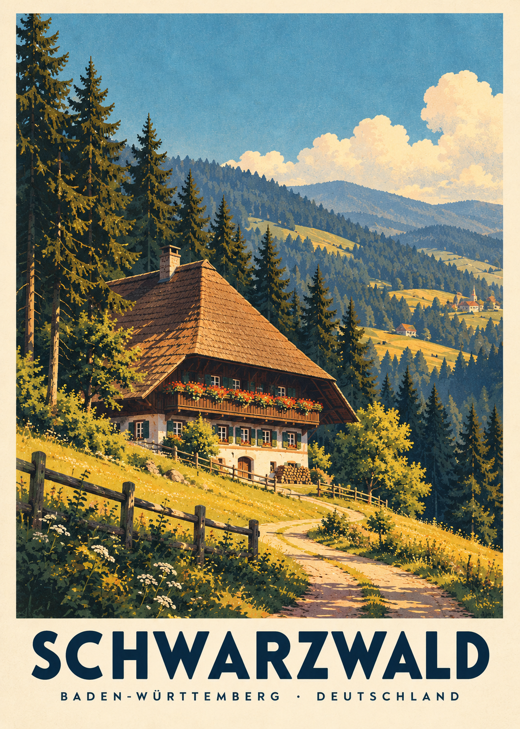 Schwarzwald, ren poster från Kanva. Motiv: Natur & landskap. Huvudfärger: Grön, Blå.