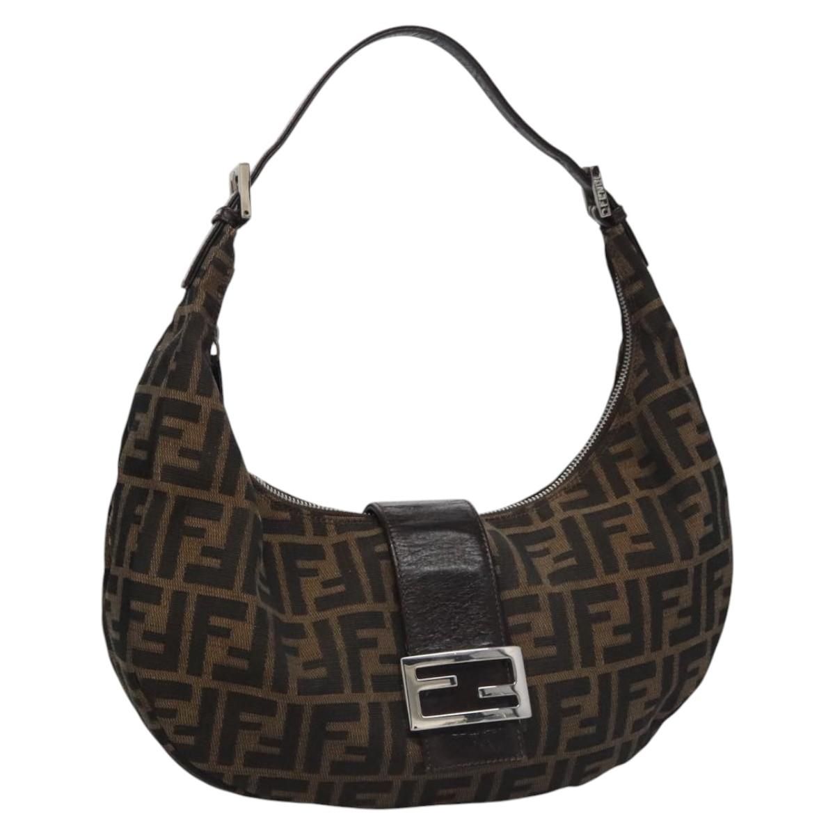 Zucca Canvas Shoulder Bag Brown Black Silver