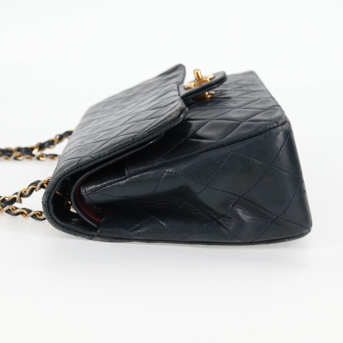 Matelasse 25 Double Flap Chain Bag Lamb Skin Navy Gold CC