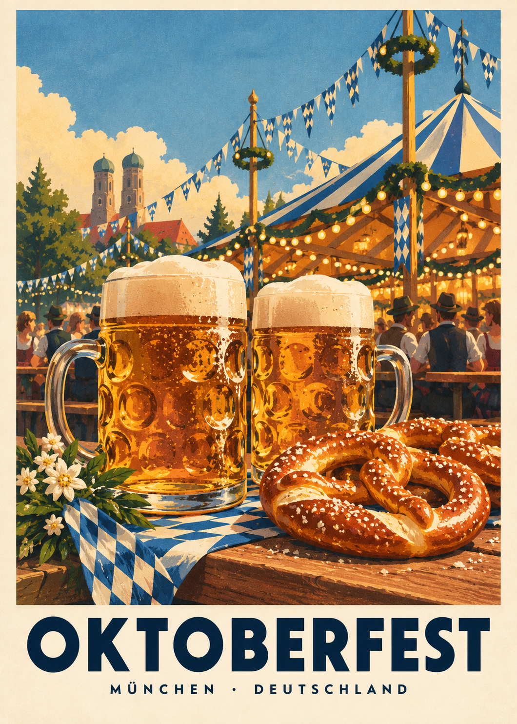 Oktoberfest, ren poster från Kanva. Motiv: Dryck, Mat. Huvudfärger: Orange, Blå.