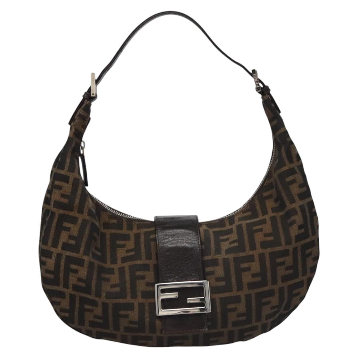 Zucca Canvas Shoulder Bag Brown Black Silver